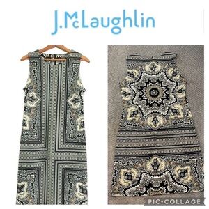 J. McLaughlin Sophia Black and White Paisley Shift Dress Large